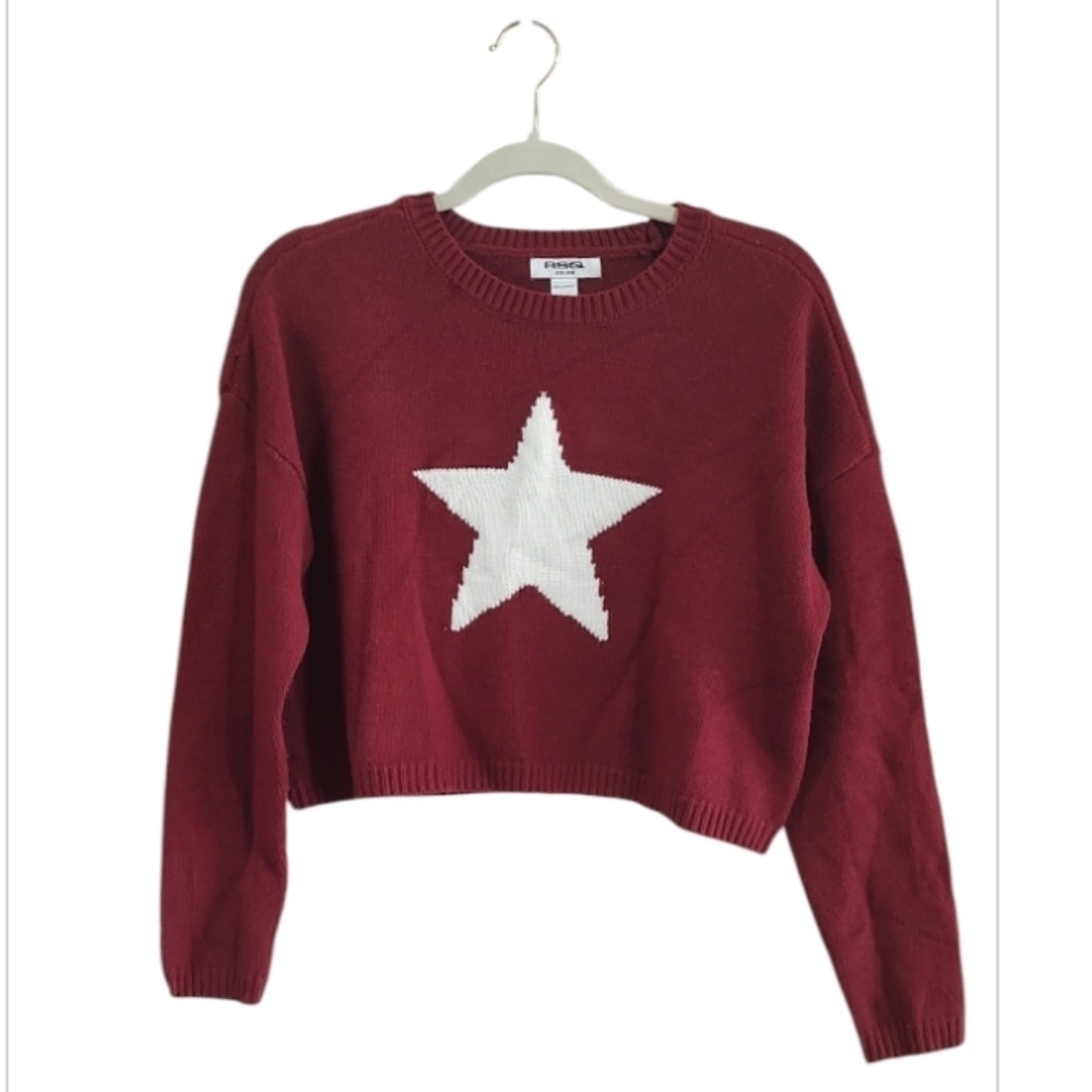 RSQ Burgundy with White Star Crop Sweater Size XS